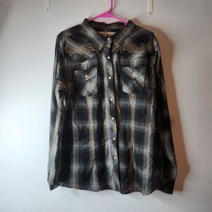 Bit and Bridle Shirt Mens‎ 2X Button Down Pearl Snap Multicolor Plaid Western